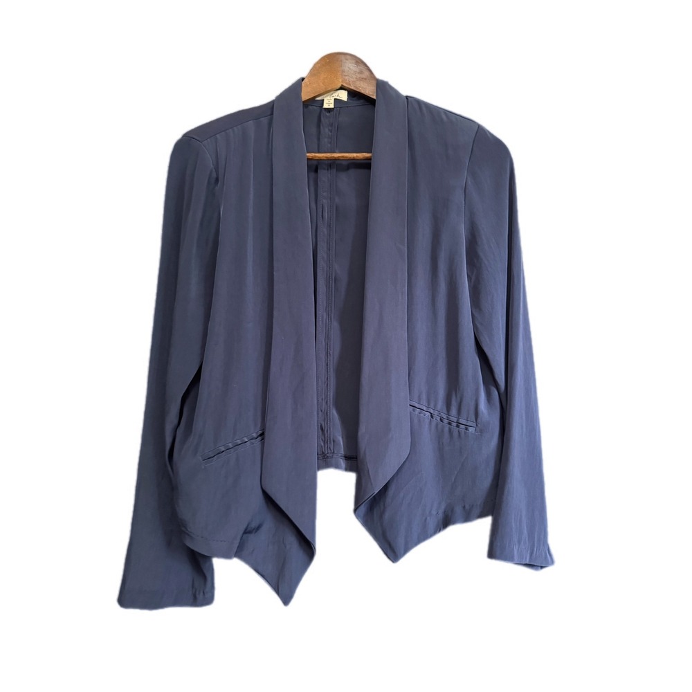 Lush Open Front Blazer Womens Size Medium Navy Blue Excellent Draped Waterfall
